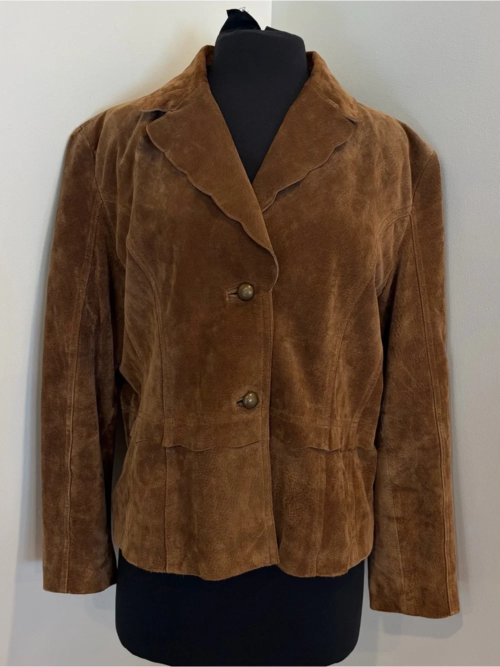Coldwater creek cognac scallop Suede leather blazer Jacket XL Petite